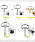 Thirteen Piece Utility Keys Kit For Plumbing And Home Use with spanner and water tap faucet keys dimensions diagram