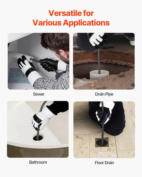 Auto Feed Drain Cleaner On Wheels With 100 Ft Cable for 2 to 6 Inch Pipes used in sewer, drain pipe, bathroom, floor drain