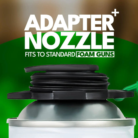 Adapter nozzle for expandable polyurethane spray foam insulation fits to standard foam guns for easy application.