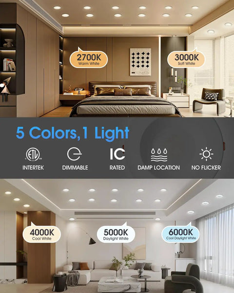 Image showing ZYC Oil-Rubbed Bronze 4 Retrofit LED Recessed Lighting, 4 Inch 8 Pack with color temperature options.