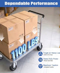 Five Inch Caster Wheels Set Of Four With Two Rigid And Two Swivel Heavy Duty Rubber Casters on a cart carrying 1100 lbs boxes.
