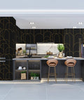 Kitchen with Dope Black Geometric Peel And Stick Wallpaper Self Adhesive Removable Matte For Easy Home Decor And Furniture Renovation 17.71 Inch By 275 Inch Line Up Easily covering cabinets and walls