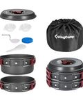 Durable Camping Cookware Set With Nonstick Hard Anodized Aluminum Pots And Pans Mess Kit For Outdoor Cooking Includes Tableware