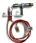 Natural gas ODS pilot assembly for Mr Heater vent-free heaters, front view with red wiring and mounting bracket.