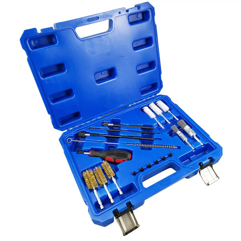 19 Piece Universal Injector Seat Cleaning Kit For Diesel Engines With Brass Brushes And Driver Tools in blue case