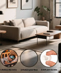 Modern living room with furniture and close-up of 10 Pack White Round Rubber Chair Leg Caps 1/2 Inch Inner Diameter Vinyl End Covers.