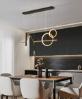 Dope Modern Dimmable Pendant Light With Linear Wave LED Chandelier For Kitchen Island, Dining Room, Living Room, And Breakfast Area, Black And Gold Finish, 45W Hanging Light Fixture.
