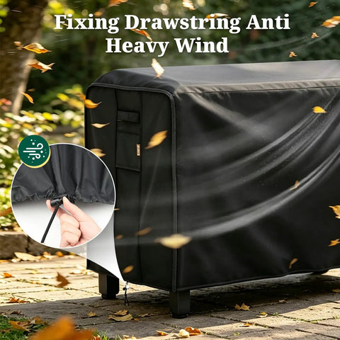Built To Last Heavy Duty Outdoor Prep Table Cover for Unity XL Portable Rolling Cart with drawstring anti-wind feature in garden.