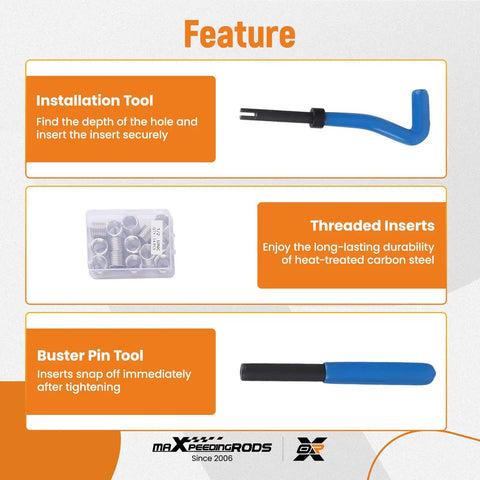 320 Piece Helicoil Thread Repair Kit With Metric And SAE Thread Restorer Set installation tool, threaded inserts, buster pin tool.