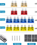 Rock Solid Six Way Fuse Block With Ground Rail Blade Fuse Panel For 12V And 24V Rides showing various fuses and accessories.
