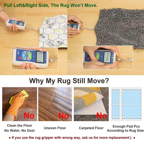 Anti Slip Carpet Grips 8 Pcs Set With Vacuum Technology Rug Grippers demonstration on hardwood floor.