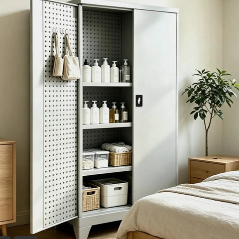 Rock Solid Industrial Rolling Tool Storage Cabinet With Thick Reinforced Drawers Built Like A Tank For Pro Trades featuring shelves and bins.