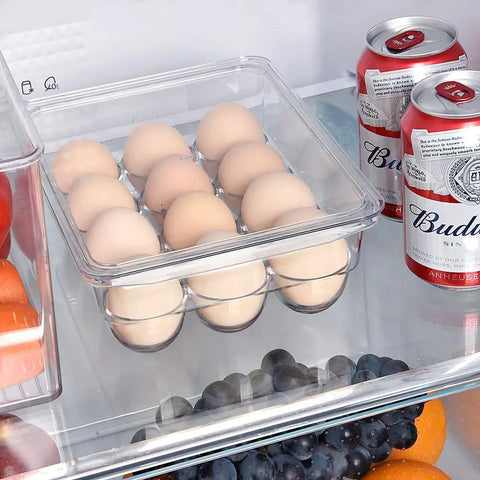 Stackable Egg Holder Organizer For Fridge And Freezer With Clear BPA Free Tray And Lids 12 Egg Capacity Kitchen Storage For Pantry Countertop Easy Slide Open Lids Space Saving Design Fits Most Fridges