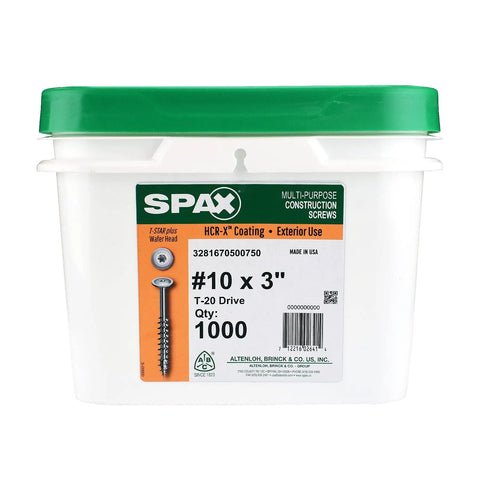 Heavy Duty 10 X 3 Inch Exterior Wafer Head Wood Screws With Torx T Star Plus Drive Rust Resistant Construction Hardware In A Bulk 1000 Piece Pail Including Driver Bit