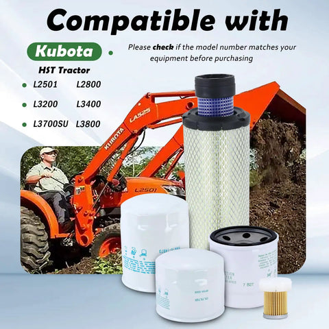 All In One No Fuss Maintenance Filter Kit For L Series Tractors Including Air Oil And Hydraulic Filters For L2501 L2800 L3200 L3400 L3700SU L3800 HST Quick Replacement With Part Numbers HH16432430 HH3A082623 HHK7014073 TA04093230 featuring filters and tractor