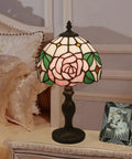 8 Inch Tiffany Style Pink Rose Table Lamp For Girl Bedroom Bedside Nightstand Decor Stained Glass Lamp With Bronze Vintage Base Romantic Gift For Girlfriend Or Lover Cozy Accent Lighting