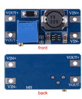 DC To DC Boost Converter Module With Adjustable Output 2V To 28V, 2 Amp High Efficiency Power Supply For Battery Projects And DIY Gadgets, Solar And Camping Gear, Tiny 36 By 17 By 14 Mm. front and back view