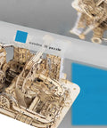 Close-up of 0.55 Inch Mechanical Marble Run Model and 3D Wooden Puzzle with detailed gears and structures for adults