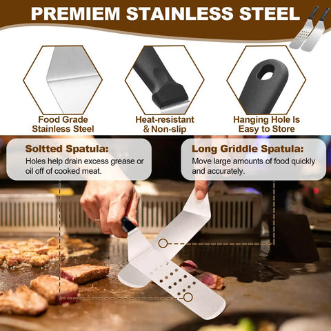 14 Piece Griddle Accessories Kit For Flat Top Grills A Complete Outdoor BBQ Set With Long Spatulas Slotted Spatula