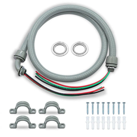 Power Whip Assembly Kit Half Inch By Six Foot Non Metallic Liquid Tight Flexible Electrical Conduit With Ten AWG Copper Wire