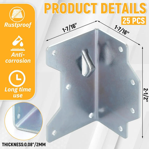 Tough As Nails Galvanized Steel Framing Angle Brackets 25 Pack Heavy Duty Wood Frame Connectors And Rafter Deck Brackets To Lock Joists Tight For Any Jobsite Project