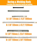 TECHTONGDA bore-welding rod kit; chrome metal rods in varying lengths with orange measurement labels (front view).