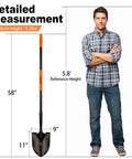 Heavy Duty Workhorse Shovel With 58 Inch Length, Rust Resistant High Carbon Steel Blade, size comparison with person