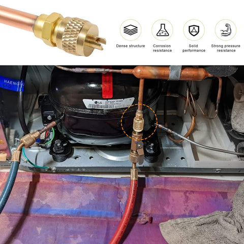Ten Pack Service Access Valve For Refrigeration And Air Conditioning Systems, 1/4 SAE to 1/4 OD copper tube in use on AC system