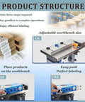 Semi Automatic Right Angle Labeling Machine With Plc Control And Fiber Optic Sensor Adjustable Speed For Tamper Evident Box CornerRadius Sealing High Precision Application showing adjustable workbench for efficient labeling process.