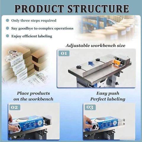 Semi Automatic Right Angle Labeling Machine With Plc Control And Fiber Optic Sensor Adjustable Speed For Tamper Evident Box CornerRadius Sealing High Precision Application showing adjustable workbench for efficient labeling process.