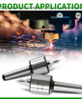 MT2 60 Degree CNC Revolving Live Center Pro Grade High Accuracy 0.0002 In For Lathe Wood And Metal Turning Tool Built For High Speed Lathes CNC Lathes And Manual Machines visible in front view with industrial background.
