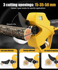 Cordless Electric Pruning Shears With Eight Foot Telescopic Pole Pro Grade Build Two Inch Cutting Capacity showing 3 cutting modes