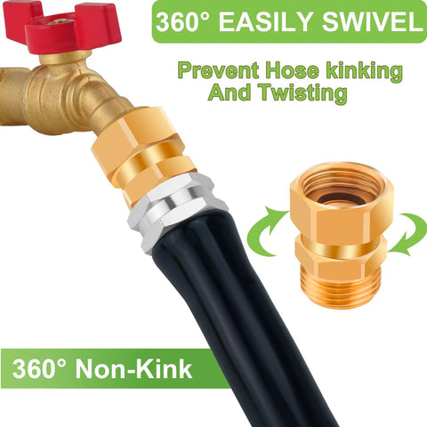 Brass Garden Hose Swivel Adapter 3/4 GHT 360 Degree No Kink Connector, heavy duty brass fitting on garden hose
