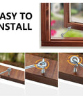 Galvanized Aircraft Cabin Door Latch Set 10 Pcs With 2 Inch Hooks And 24 Mm Mounting Screws For Cabinets Gardens Sliding Barn Doors Window Stay Rod Windproof Lock Durable Zinc Coated Hardware installed on a wooden window frame.