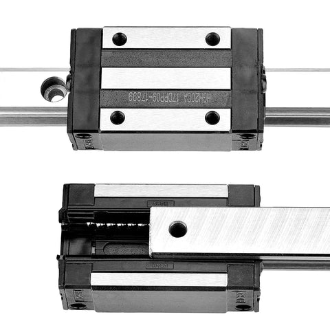 Two Pack 500mm Linear Sliding Rail Guide Set With Four HGH20CA Carriage Blocks for 3D Printers and CNC Machines close-up view