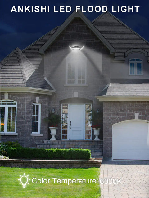 20 Pack Heavy Duty 300W Led Flood Lights Outdoor, Super Bright 30000Lm 6500K Daylight White Security Fixtures mounted on house.