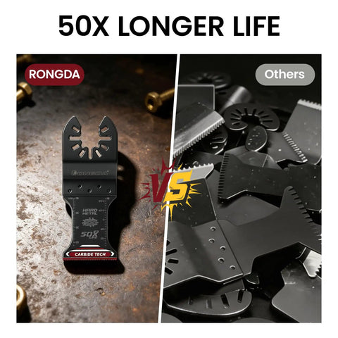Beast Mode Pro Grade Carbide Oscillating Saw Blades 3 Pack vs generic blades, showcasing hard material cutting capability.