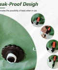 Close-up of 100 Gallon Collapsible Rain Barrel With Water Level Indicator For Easy Garden Watering And Farm Irrigation, spigot details shown.