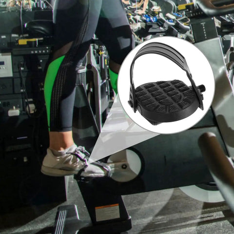 Replacement Bike Pedal Plates For Exercise Bike with straps shown on gym exercise bike pedal