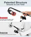 Close-up of Fishing Line Winder Spooler Machine with adjustable spool width and spring-loaded tension for even spooling, suction cup base.