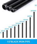 Half Inch By Eighteen Inch Black Painted Industrial Pipe Four Pack Threaded Metal Pipe Fittings For DIY Furniture Shelving