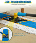 Heavy Duty Industrial 39 Inch Dust Mop For Wet Dry Floor Cleaning With 2 Cotton Mop Pads, 360-degree rotating head shown on wooden floor