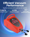 4.2 Cfm Pneumatic Vacuum Pump Air Operated Evacuation Tool For Automotive Air Conditioner Systems lightweight red tool with hose connections.