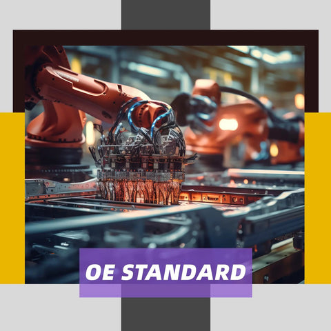 Robotic arms assembling a circuit with glowing wires, emphasizing high-quality manufacturing standards.