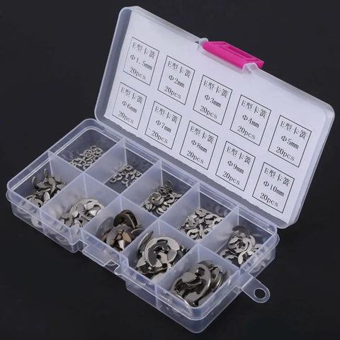 Heavy Duty E Clip Retaining Clip Kit For Gears Pulleys Axles And Engines, Heat Treated 304 Stainless Steel, 200 Piece Assortment
