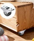 4 Pack 1 Inch Small Non Swivel Caster Wheels With Top Plate And Screws Low Profile Rubber Casters installed on wooden drawer