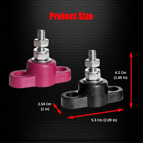 Beefy Battery Junction Post Power Distribution Block Bus Bar For 12V Systems 150A M6 Single Stud Marine Terminal For Auto Boat Panel Mount Red And Black, 5.3 cm
