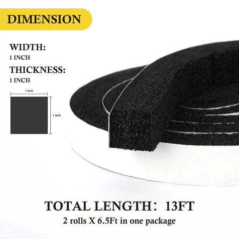 Window AC Seal Kit 1 By 1 Inch Neoprene Foam Tape Weather Stripping For Snug Fit Keeps Cool Air In And Blocks Hot Air Drafts And Noise 13 Ft Value Pack With Two Six And A Half Foot Rolls In Black dimensions and details