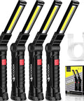 Rechargeable LED Work Light With Magnetic Base And 360 Degree Rotating Head, 5 Modes, Hanging Hook For Car Repair, Grilling, Outdoor Use, Emergency Situations, And Tight Spaces, Four Pack