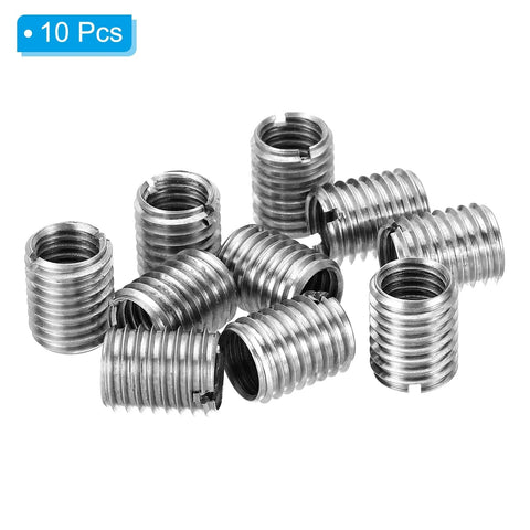 Front view: ten-piece stainless steel thread adapter sleeves, M12×1.75 male to M10×1.5 female reducing nuts.